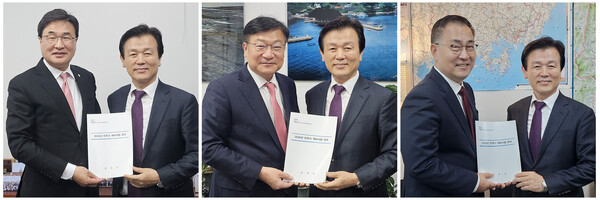 조규일 진주시장 국회 예결위원 만나 국비 확보 총력 - (좌측부터 김대식, 정점식, 최형두 국회의원)(제공=진주시)